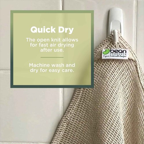 Bean Products Hemp Washcloth - Loose Weave Design for Effective Cleaning - Open Knit Exfoliating Wash Cloth - Fast Drying, Hemp & Organic Cotton - 10” x 12”, 2 Pack