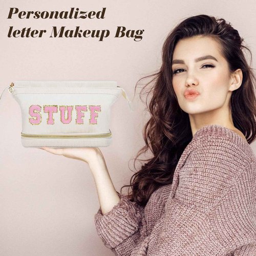 Travel Make up Bag Double Layer Cosmetic Bag Gift for Women Preppy Stuff Bag for Her Mom Girlfriend Wife Teacher 12 13 14 15 16 Years Old Teen Girl Gifts Trendy Bag