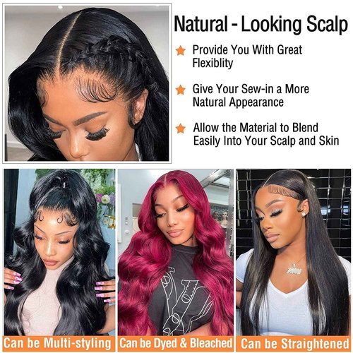 13x4 HD Transparent Lace Frontal Human Hair Body Wave Lace Closure 100% Brazilian Virgin Human Hair Ear to Ear Lace Front Natural Color 14 inch