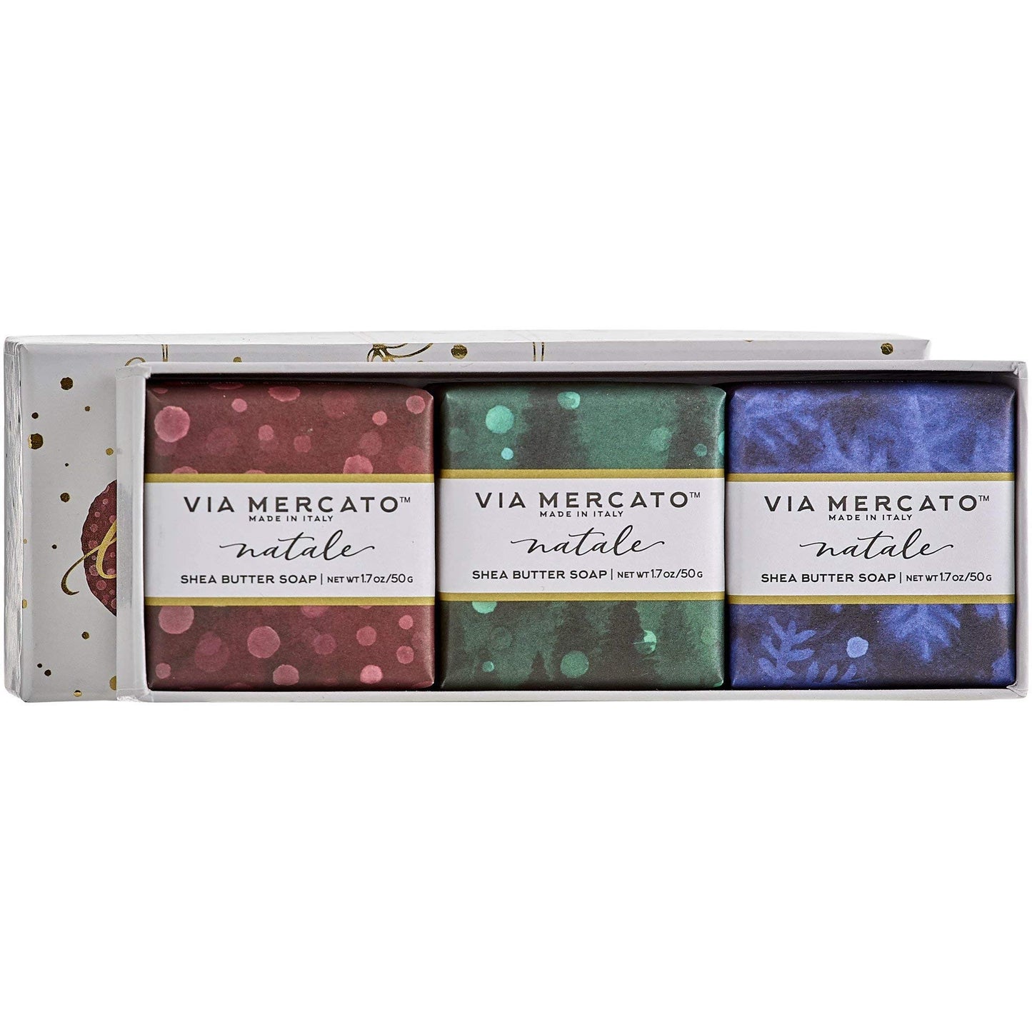 Via Mercato Natale Shea Butter Soap Boxed Love Peace and Joy 50g x 3, (5851)