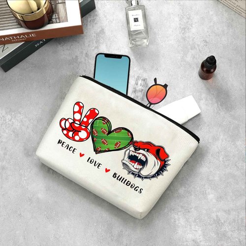 Virfuntaki Bulldogs Lover Gift Makeup Bag Gift for Bulldogs Lover Football Basketball Sports Gift Merch Bulldog Spirit Peace Love Bulldogs