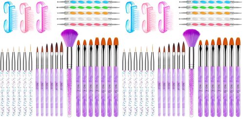 AROIC Acrylic Nail Brush Set - 28 Pcs Including UV Gel Art Brushes, 3D Extension Brush, Double Ended Dotting Pen for DIY With White Box, Colorful (Pack of 2)