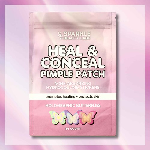 Sparkle Beauty Labs Heal & Conceal Holographic Cute Pimple Patch Bundle (240 Count) Iridescent Star, Heart & Butterfly Shaped Hydrocolloid Acne Patches for Face, Fun Hydrocolloid Zit Stickers