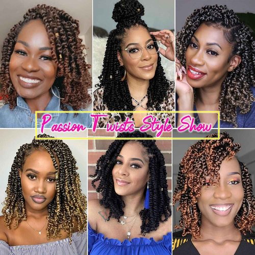 12 Inch Passion Twist Crochet Hair for Black Women 8 Packs Pre-twisted Passion Twists Pre-looped Crochet Braids Hair Bohemian Twists Synthetic Braiding Hair Extensions (12Strands/Pack,TGrey#)