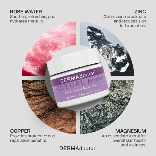 DERMAdoctor Picture Porefect Dermatologist Formulated Oil Free Facial Moisturizer, Pore Minimizer for Acne or Oily Skin, Daily Face Lotion for Men & Women with Zinc & Copper Peptides - 1.69 oz
