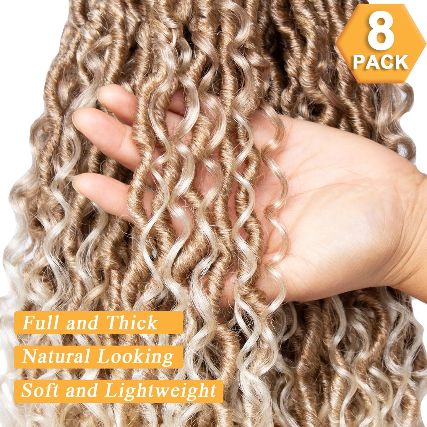 COOKOO 12 Inch 8 Packs Pre Looped Goddess Locs Crochet Hair Mix Blonde River Locs Crochet Hair Bohemian Faux Locs Crochet Braiding Hair for Kids Synthetic Goddess Crochet Braids Hair Extention 27/613#