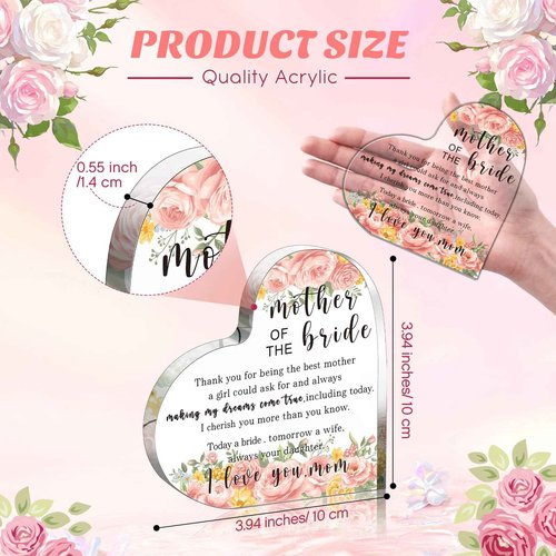Hushee 2 Set Mother of Bride and Groom Gifts Set Includes Handbag Canvas Makeup Bag Acrylic Heart Decoration Wedding Handkerchief for Mom Mother in Law Bridal (Flower)