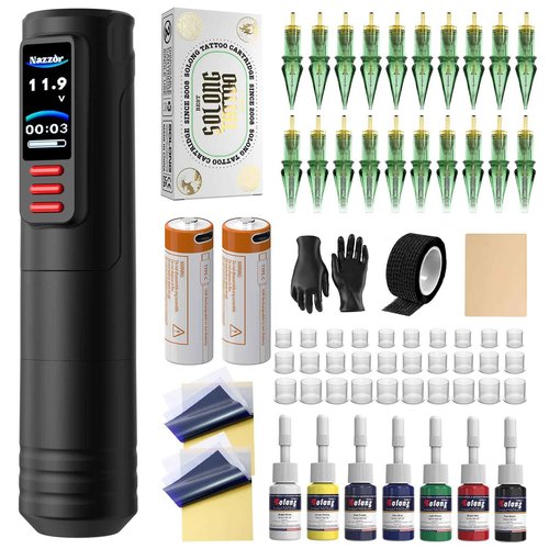 Tattoo Kits Tattoo Machine with Two 1600mAh Batteries,20PCS Cartridge,Tattoo Pen Complete Tattoo Accessories for Beginners (NA-TK8501-1）