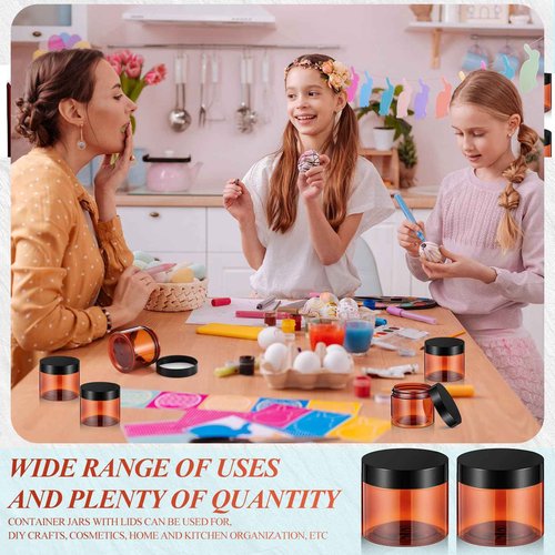 Patelai 48 Pack 2 oz Tawny Plastic Jars with Black Lids Empty Containers Round Plastic Jars Wide-mouth Refillable Storage Organizers for Cosmetics Lotions Butters Slime Making and Food Storage
