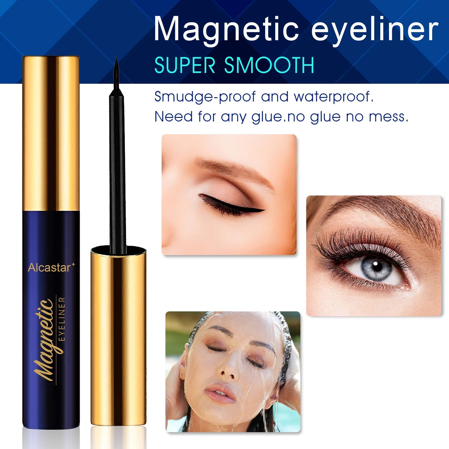 Alcastar Eyelashes Magnetic Lashes Natural,Magnetic Eyelashes and Eyeliner Kit,Reusable,Long Lasting, Easy Apply,Cruelty-Free.（1 black+1brown)