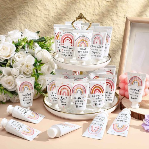 Sacubee 48 Pack Employee Appreciation Team Gifts Bulk Travel Size Hand Cream Inspirational Thank You Gifts Boho Rainbow Hand Lotion Bulk for Teachers Day Christmas Staff Employees Coworkers Women