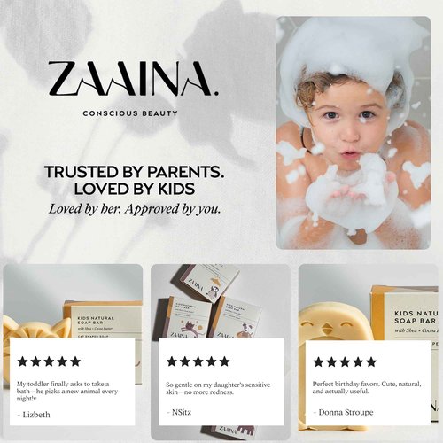 ZAAINA Kids Soap Bar (Set of 6) – Unique Natural Animal Shaped Soaps for Children, Gentle Bath Soap for Sensitive Skin, Fun Bath Time Gift for Boys Girls, Christmas Stocking Stuffers – Handmade in USA