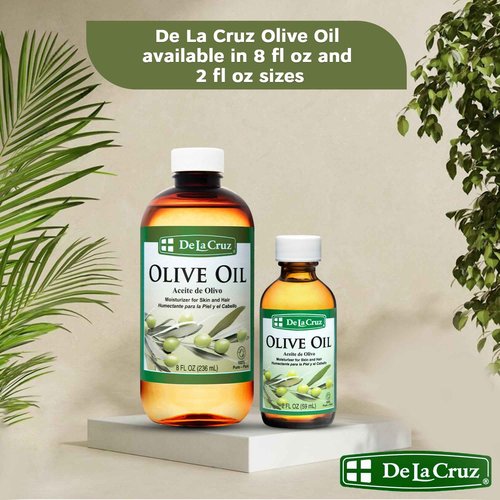De La Cruz Pure Olive Oil - Natural Expeller Pressed Olive Oil for Hair and Skin - Lightweight Body Oil for Dry Skin 8 Fl Oz (Pack of 2)