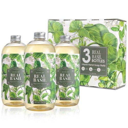 ROMIIE ZOI Liquid Hand Soap Refill Gift Set – Basil Scent, 3 Pack (26 Fl Oz Each), Plant-Based, Biodegradable & Gentle Formula for Daily Use in Kitchen, Bathroom & for Sensitive Skin