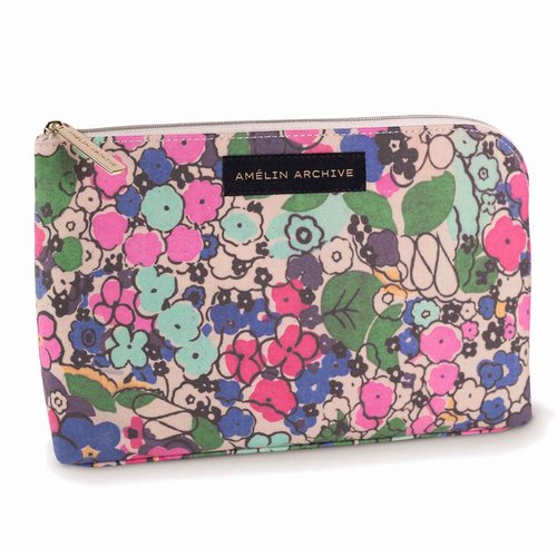 AMÉLIN ARCHIVE Canvas Zipper Pouch, Vintage Inspired Pencil Case for Adults, Travel Toiletry Bag, Small Pouch Bag for Supplies, Makeup or Toiletries (Florale)