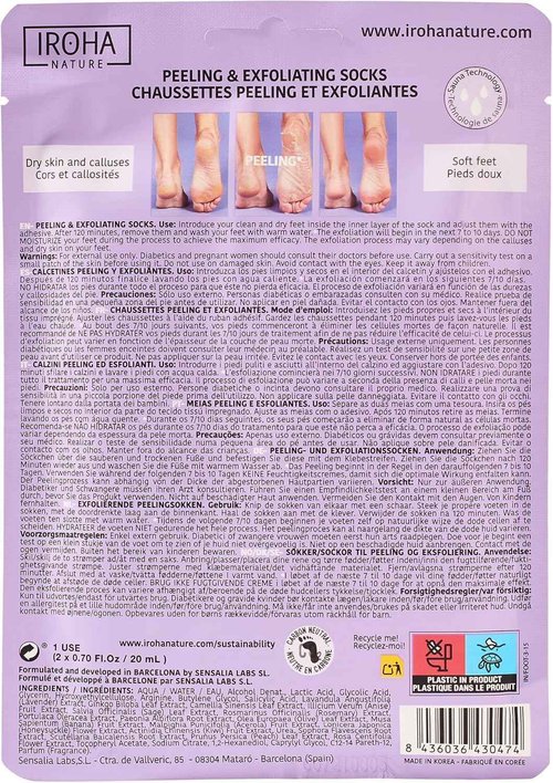 IROHA NATURE Exfoliating Foot Peeling Socks | 2 Pairs (2 Uses)| With Glycolic, Lactic, Salicylic Acids & Lavender | Intensive Treatment for Callused, Dry & Cracked Feet | Vegan Formula