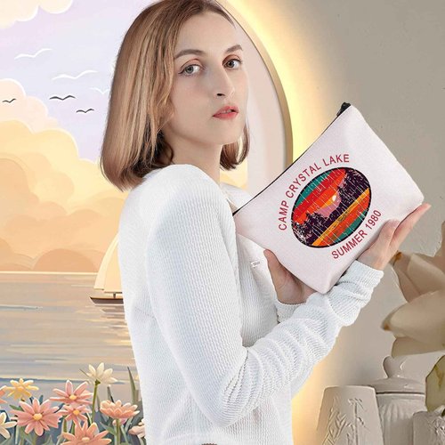 LEVLO 1980 Camp Crystal Lake Counselor Cosmetic Make Up Bag 80s Horror Movie Jason Voorhees Makeup Zipper Pouch Bag (Camp Crystal Lake)