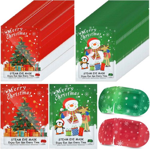 Demissle 96 Pack Christmas Steam Eye Masks for Dry Eyes Disposable Self Heating Red and Green Moist Heat Eyemasks Warm Eye Compress Gift for Dry Eyes Women Home Office Travel