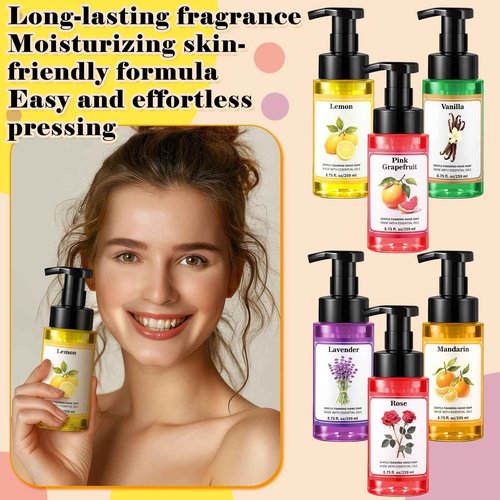 Swiffen 6pack Christmas Foaming Hand Soap with Pump Care Moisturizing Liquid Holiday Foam Hand Wash Stocking Stuffers Gift for Kitchen Bathroom Family Teacher Staff 8.75 Fl.oz(6 Colors,Fresh Scent)