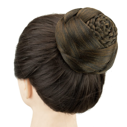 IMISSU Dancer Braided Chignon Hair Cover Donut Hairpieces Scrunchie Hair Bun Wig Updo on Wedding Party (M4 Mix Brown)