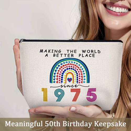 RolenBox 50th Birthday Gifts for Women Her 1975 Anniversary Small Cosmetic Travel Pouch Makeup Bag 50 Year Old Birthday Decorations Party Favors for Mom,Wife,Sister,Friend,Mothers Day