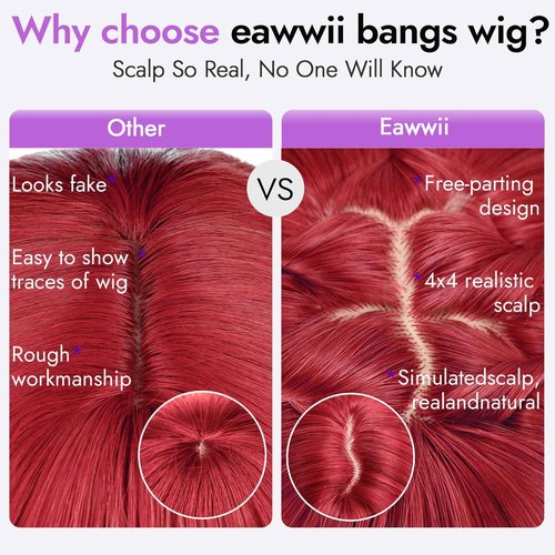Eawwii Long Red Wig with Bangs for Women, 4x4 Realistic Scalp,Free Parting, Layered Hairstyle Synthetic Heat Resistant for Daily Party Use 26 inch