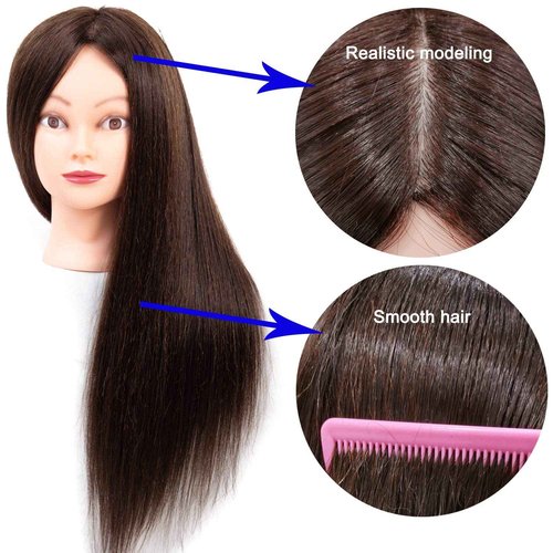 Mannequin Head Human Hair, 26 Inch Mannequin Head with Hair and Stand, 60% Real Hair Mannequin Head for Kids, Cosmetology mannequin head for braiding, Mannequins Doll Head to Practice Hairstyles