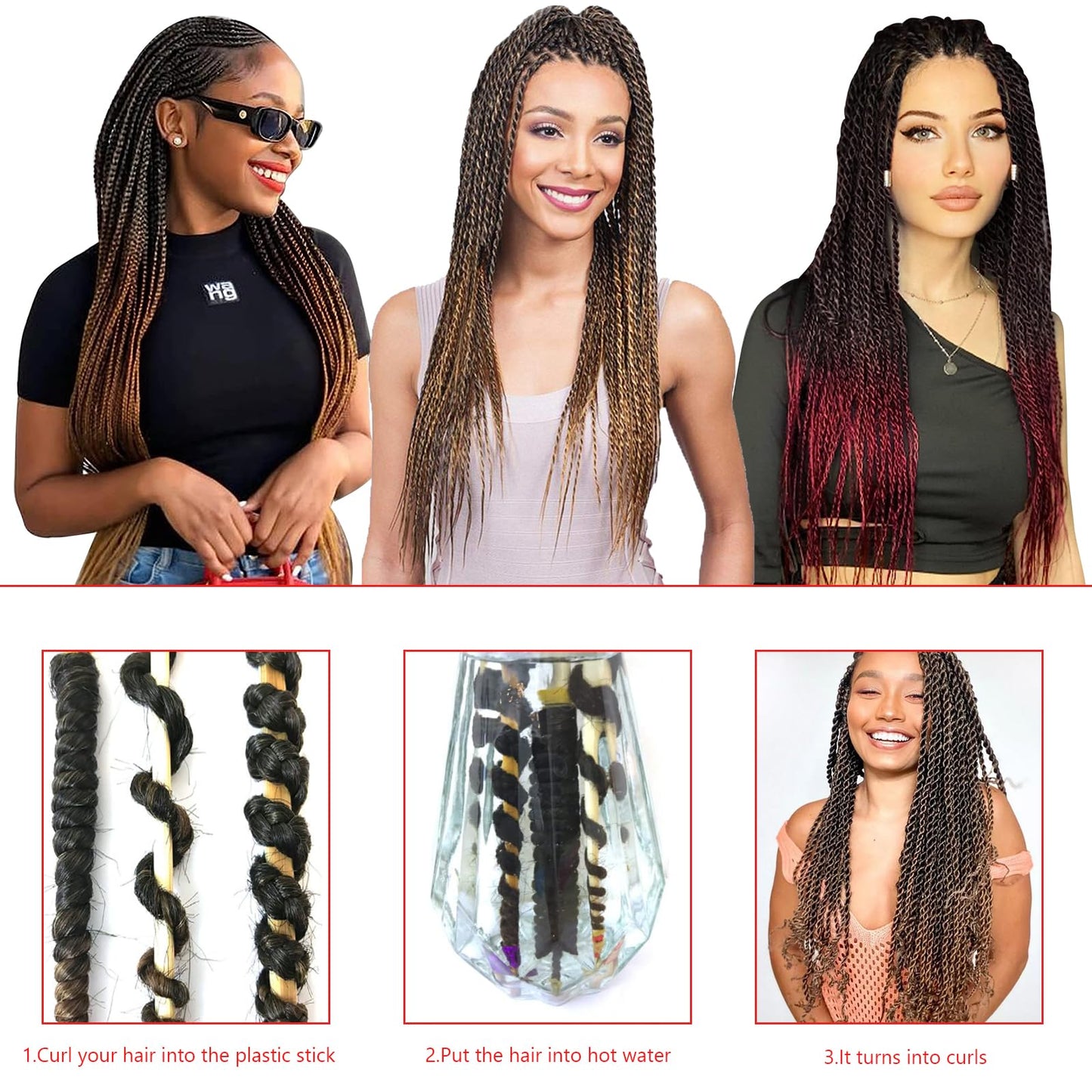 Senegalese Twist Crochet Hair For Black Women 22 Inch 7 Packs Crochet Senegalese Twists Crochet Twists Pre Looped Small Crochet Braids Hair 30Stands/Pack Hot Water Setting(22 Inch, T1B/30)