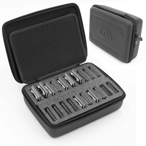CASEMATIX Clipper Blade Holder For 20 Blades, Hair Clipper Guard Case For Barbers and Stylist Compatible with Andis, Oster, Wahl, Babyliss Detachable Clippers Metal Guards, Clipper Blade Storage Case