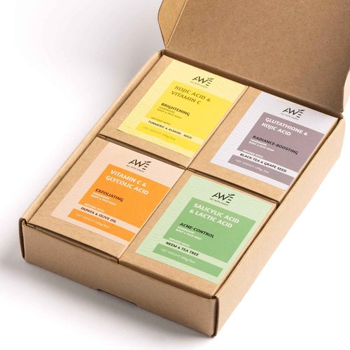 Handmade Face & Body Soap Set of 4 Soaps Skin Brightening Hydrating Variants Vitamin C Retinol Kojic Acid Collagen Radiant Healthy Skin (Brightening Blends)