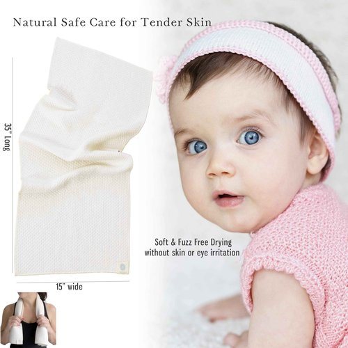 Organic Cotton Bamboo Viscose Face Towel Luxury Care for Sensitive Skin & Natural Hair Drying Made in USA Ultra Soft Absorbent Eco Travel 15 X 35