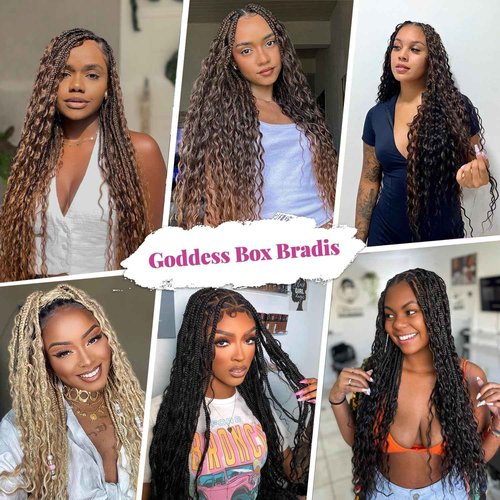 Goddess Bohemian Box Braids Crochet Hair 7 Packs 24 Inch Boho Crochet Braids for Black Women Pre Looped Braiding Hair with Curly Ends, M33/30/27