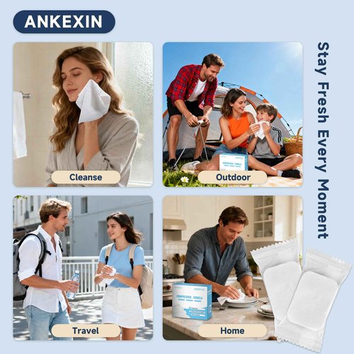 ANKEXIN 200 PCS Compressed Towels, Extra Thick Disposable Face Towel Tablets, Portable Bulk Compressed Coin Tissues for Home, Travel, Camping, Outdoor Sports