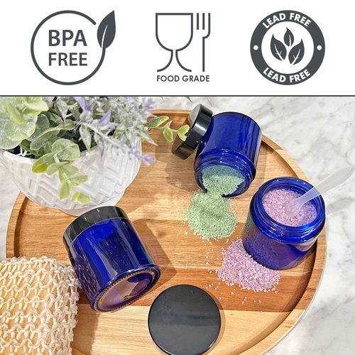 Cornucopia Brands 4-Ounce Cobalt Blue Glass Straight Sided Cosmetic Jars (Pack of 12) 120 ml. Capacity, BPA-Free Lids