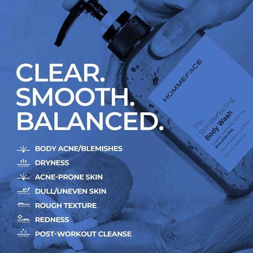 HommeFace Men’s The Skin Perfecting Body Wash with Pump, 16.9 Fl. Oz. - Korean Skincare Technology for Body Acne with BHA, AHA, PHA