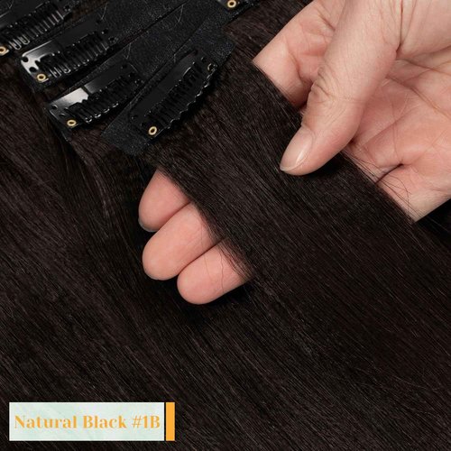 Loxxy Light Yaki Straight Human Hair Clip ins Hair Extensions Full Head Natural Black Hair Extensions for Black Women Relaxed Hair 120g/set 7pcs 16 inch