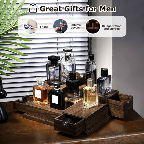 Homde Cologne Organizer - 4 Tier Perfume Display Tray with Hidden Drawers - Perfect for Men Essentials Accessories - A Great Gift for Men