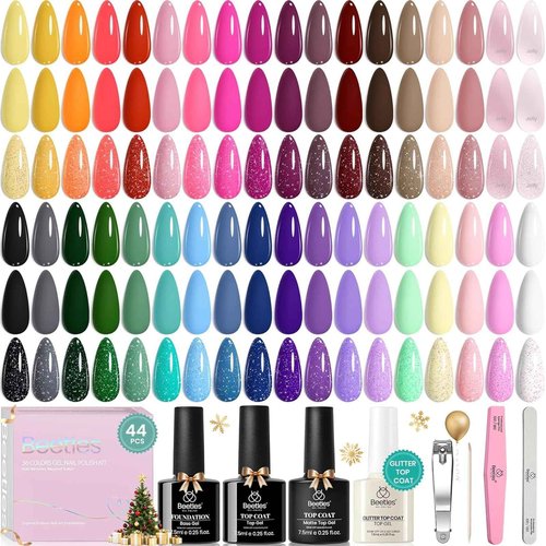 beetles Gel Polish Vivid Seasons, Winter Gel Nail Polish Set, 36 Colors Yellow Burgundy Purple Pink Jelly Shades, 45pcs with Base & Top Coat, UV LED Soak Off DIY Salon Set, Gift for Women & Girls