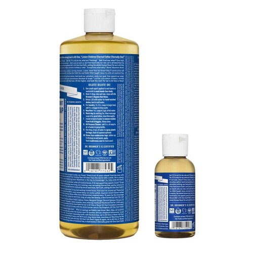 Dr. Bronner's - Pure-Castile Liquid Soap (Peppermint, 32 ounce and 2oz bundle) - Made with Organic Oils, 18-in-1 Uses: Face, Body, Hair, Laundry, Pets & Dishes, Concentrated, Vegan, Non-GMO