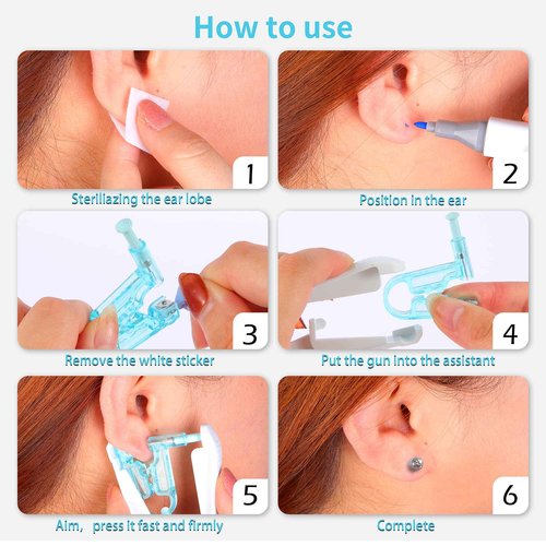 Tirdkid 50PCS Ear Pericings Gun Kit Disposable Safety Sterile Self Ear Pericings Kit with Ear Studs and 1Pcs Piercing Gun Aid Pierce Kit Tool