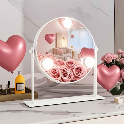 ROLOVE 10"x10" Lighted Makeup Mirror, Hollywood Vanity Mirror with 3 Dimmable LED Bulbs, Dimmable Touch Screen, Light up Mirror, Portable Travel Mirror, 360° Rotation, White