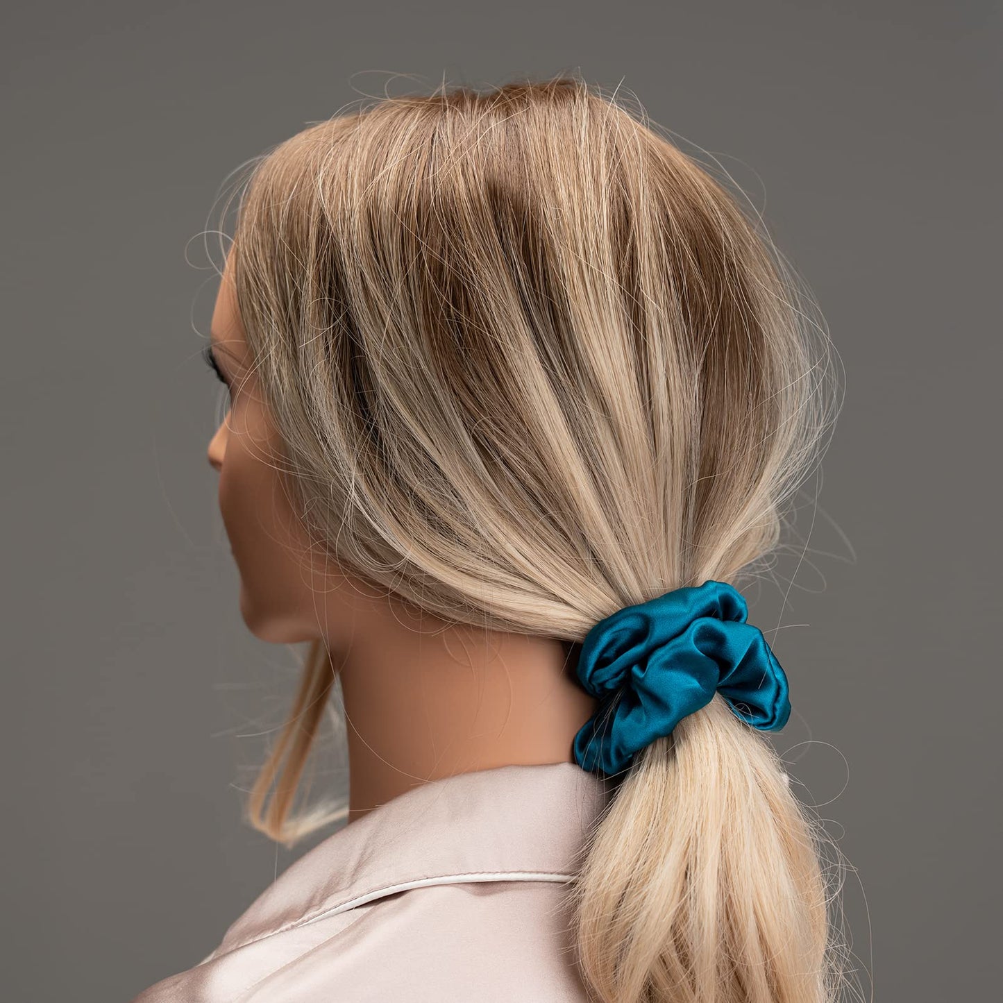 Silk Scrunchies for Hair 100% Mulberry Silk Hair Ties 3 Pack(Pink, Peacock Blue, Apricot)