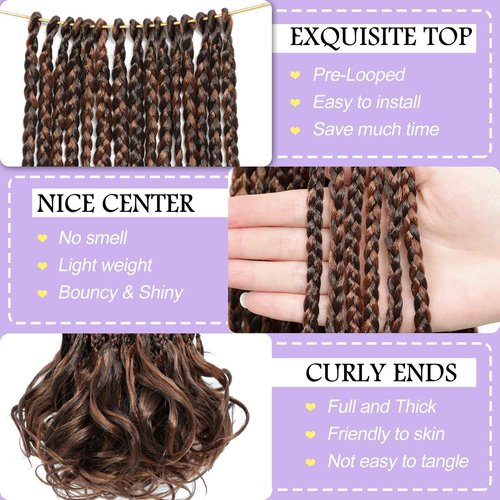 WOKAA French Curly Braiding Hair Pre looped 18 Inch 8 Packs Crochet Hair for Women Dark Brown mix Brown Crochet Box Braids with Curly Ends Synthetic Hair Extensions P4/30#