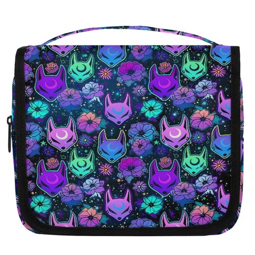 cfpolar Galaxy Purple Fox Travel Toiletry Bag with Hanging Hook, Waterproof Toiletries Travel Bag for Women Girls, Portable Make Up Bag Organizer, Hanging Case Cosmetics Bags for Bathroom