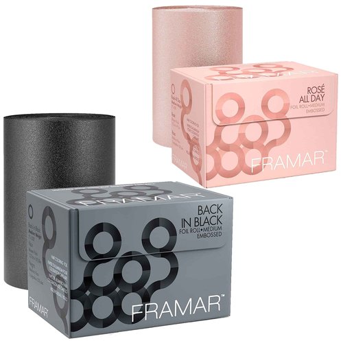 FRAMAR Back in Black Embossed Roll Aluminum Foil Medium 320 ft + FRAMAR Rosé All Day Embossed Roll Aluminum Foil Medium 320 ft