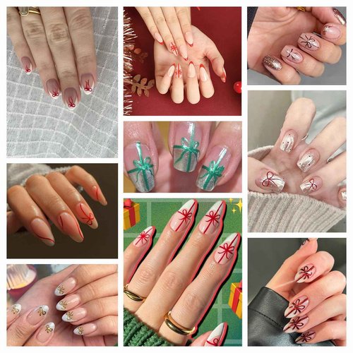6 Pcs Christmas Gift Bow Nail Art Stickers 3D Self-Adhesive Nail Decals Gold Red Green Gift Bow-Knot Nail Stickers Winter Christmas Nail Art Supplies New Year Manicure Decoration for Women