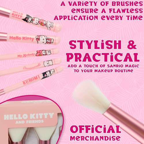 Hello Kitty Makeup Brush Set of 5 Kawaii Fluffy Makeup Headband Women Teens Girls Powder Brush Eyeshadow Brush Beauty Set Anime Cute Gifts