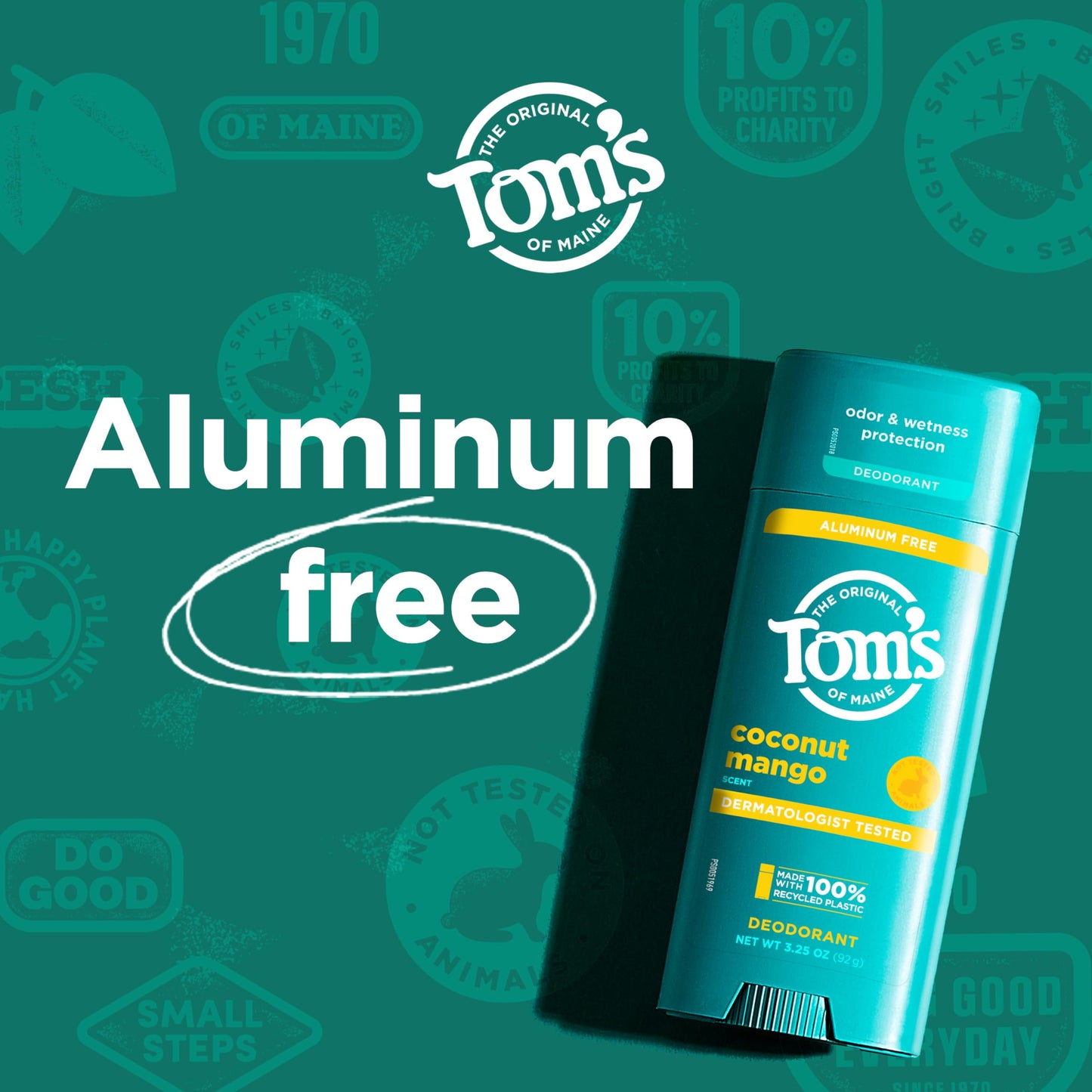 Tom’s of Maine Coconut Mango Aluminum Free Natural Deodorant For Women & Men | Goes on Clear | Odor & Wetness Protection | Naturally Derived and Moisture-Locking Ingredients | 3.25 oz