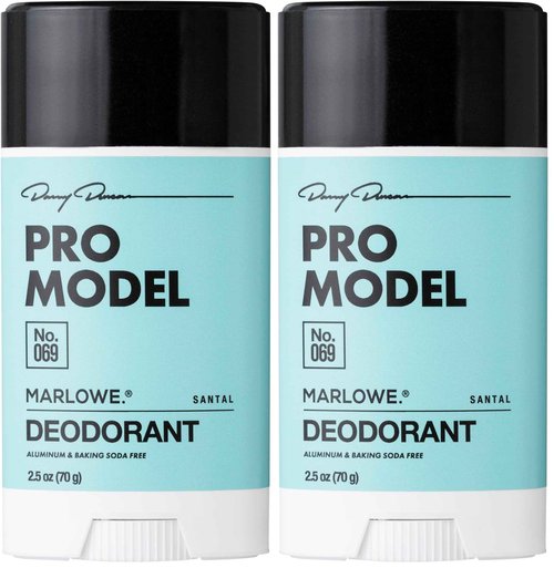 MARLOWE. No. 069 Pro Model Deodorant Stick 2.5 oz, Formulated with No Aluminum or Baking Soda, Underarm & Body Deodorant, Santal Scent (Pack of 2)