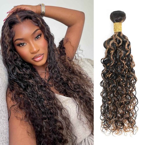 Anmetan Black and Brown Honey Blonde Highlight F1B30 Water Wave Human Hair Ombre Single Bundles, 12A Wet and Wavy Bundles Color Curly 100% Unprocessed Brazilian Virgin Remy Human Hair Soft Thick 12 In